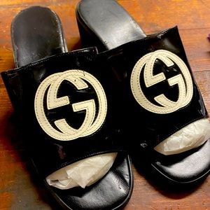 Gucci patent slides vacation and pool ready
